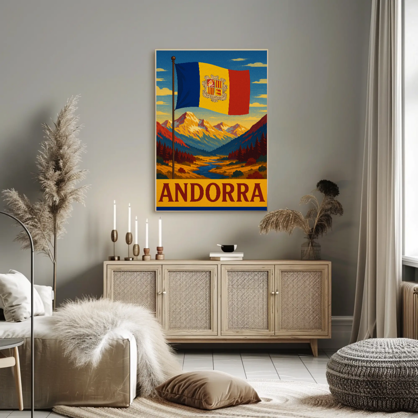 Vintage Andorra Mountain Landscape Travel Poster
