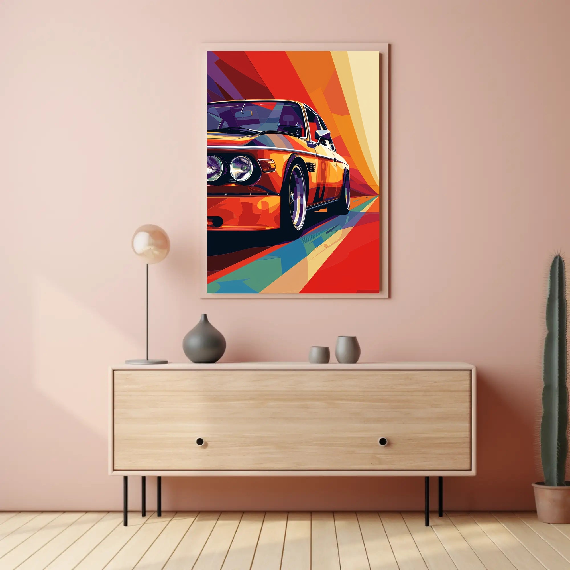 Classic Car Pop Art Poster in Vibrant Illustration PosterGoat