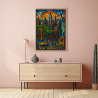 New York City Vibrant Stained Glass Poster Modern Wall Art