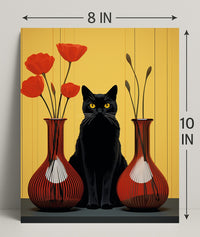 Black Cat And Red Vases Poster