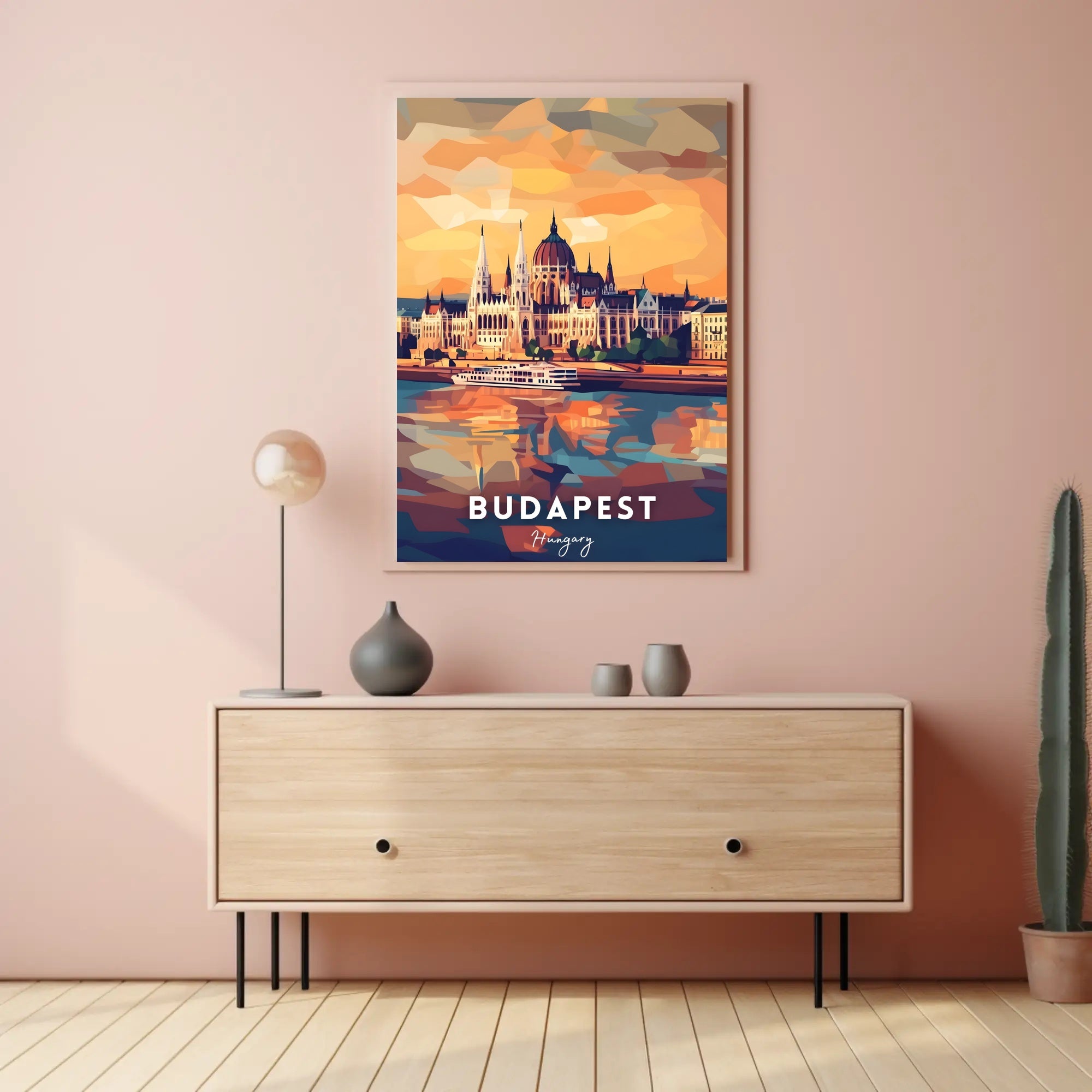 Budapest Parliament Geometric Sunset Art Urban or Cityscape Poster