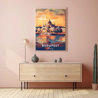 Budapest Parliament Geometric Sunset Art Urban or Cityscape Poster