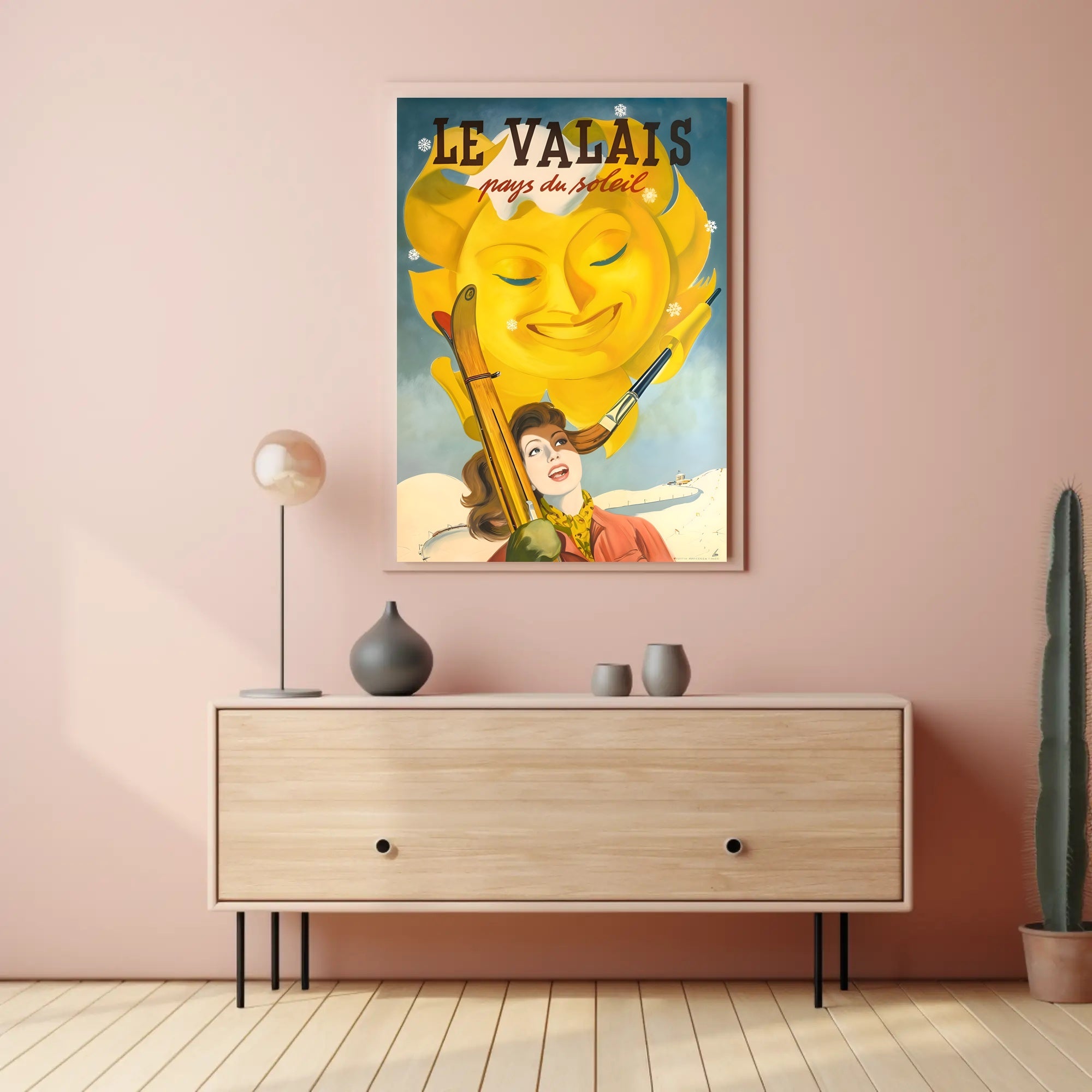 Valais Vintage Skiing Adventure Travel Poster PosterGoat