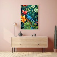 Tropical Bird and Flowers Vibrant Art Animal Poster