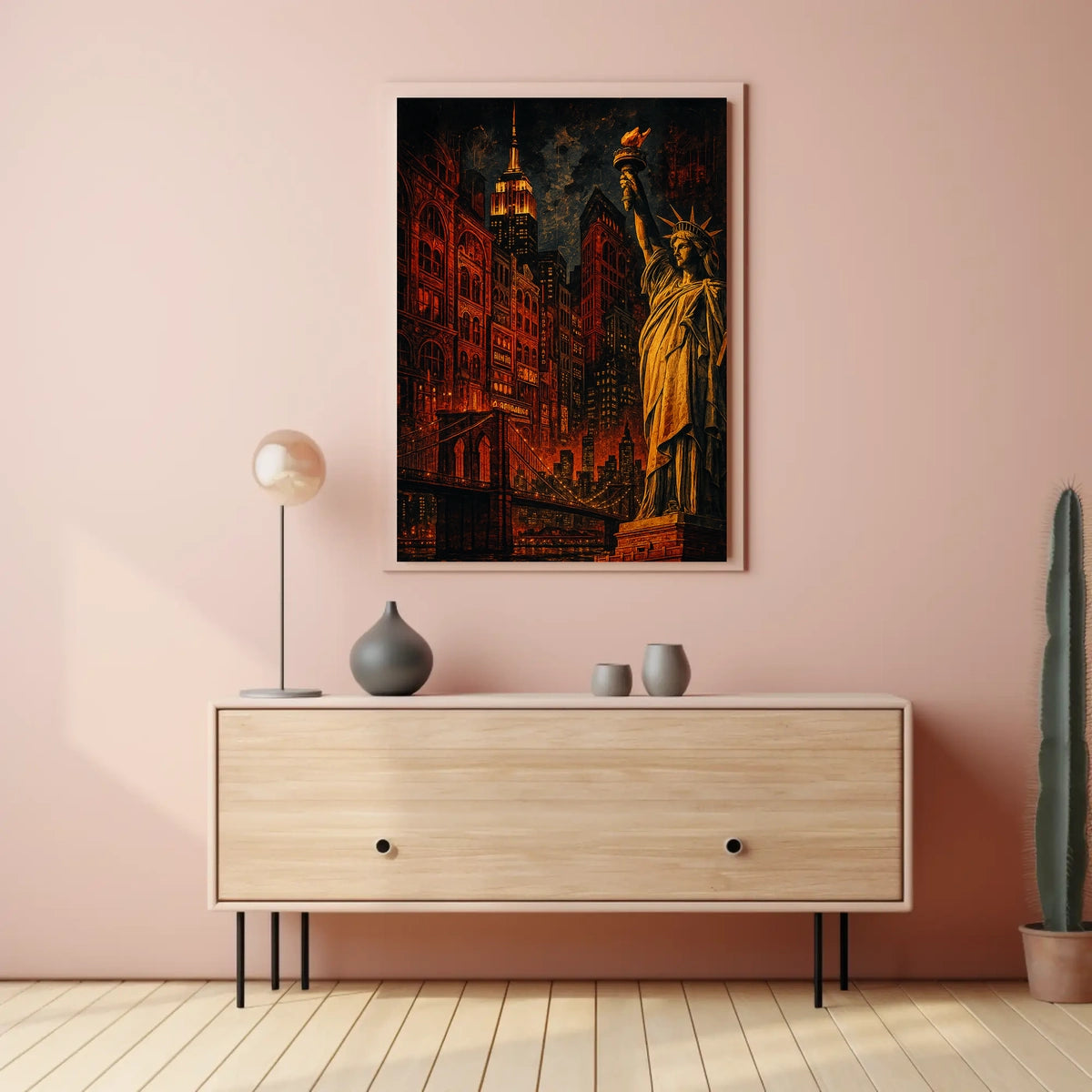 New York City Nightscape Poster Vintage Urban Wall Art