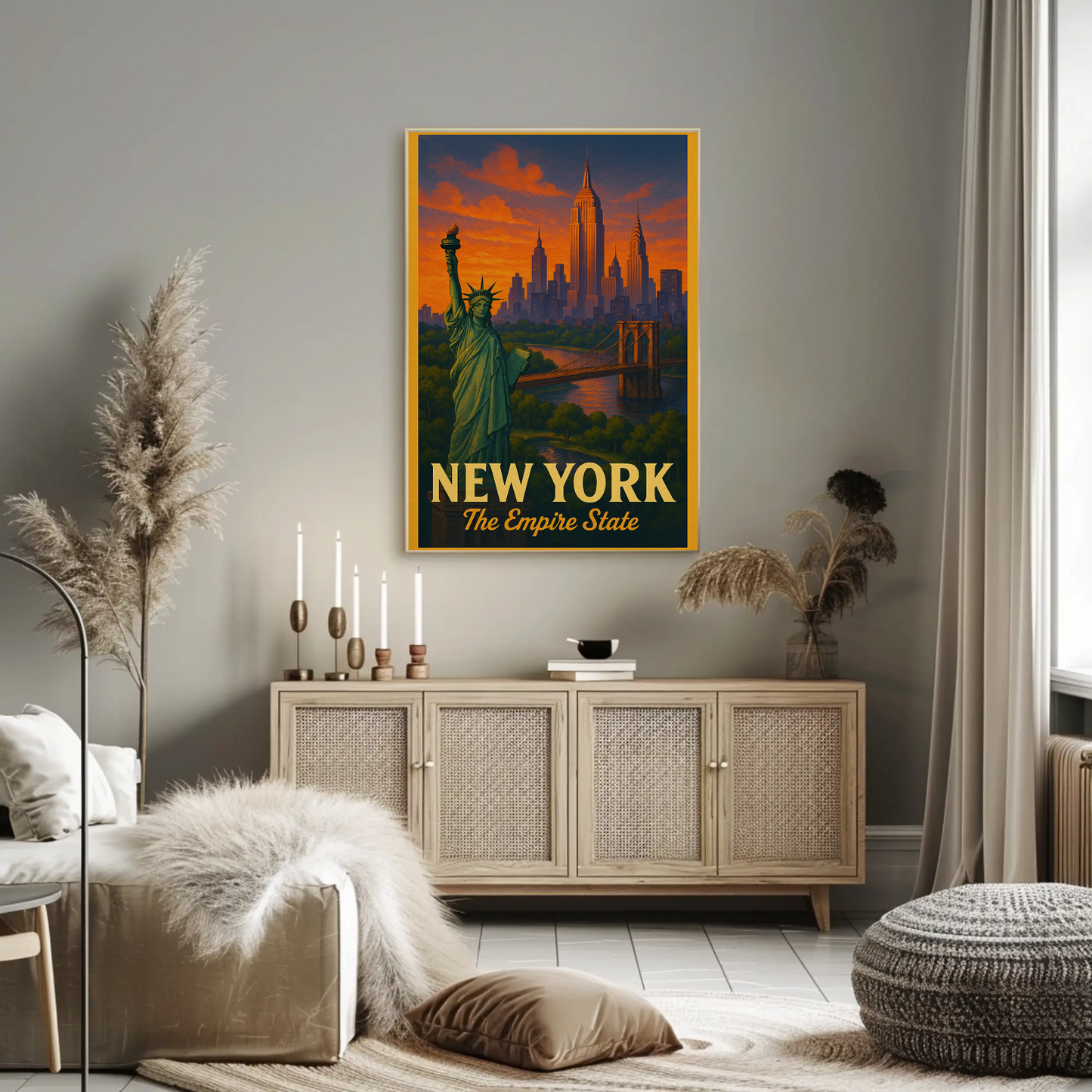 Sunset Skyline Liberty Bridge Empire State Poster