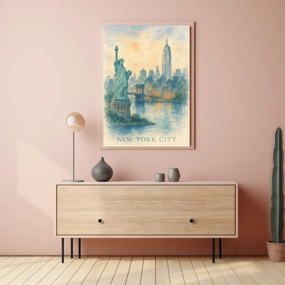 New York City Watercolor Landmarks Poster Classic Wall Art