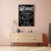 New York City Skyline Nighttime Poster Vintage Wall Art