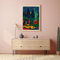 New York City Liberty Skyline Poster Abstract Wall Art