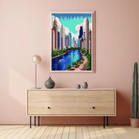 Chicago Skyline and River Poster