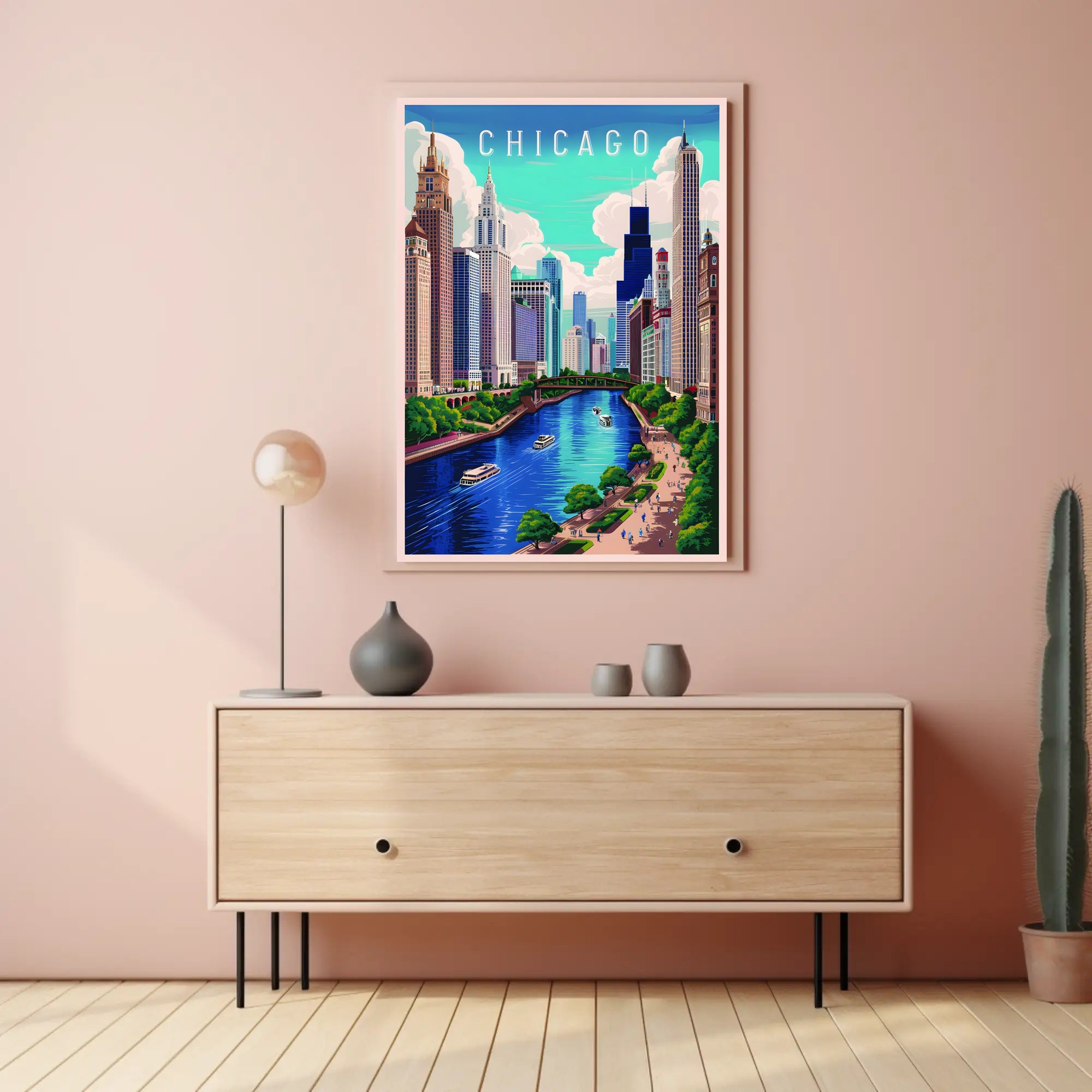 Chicago Skyline and River Poster