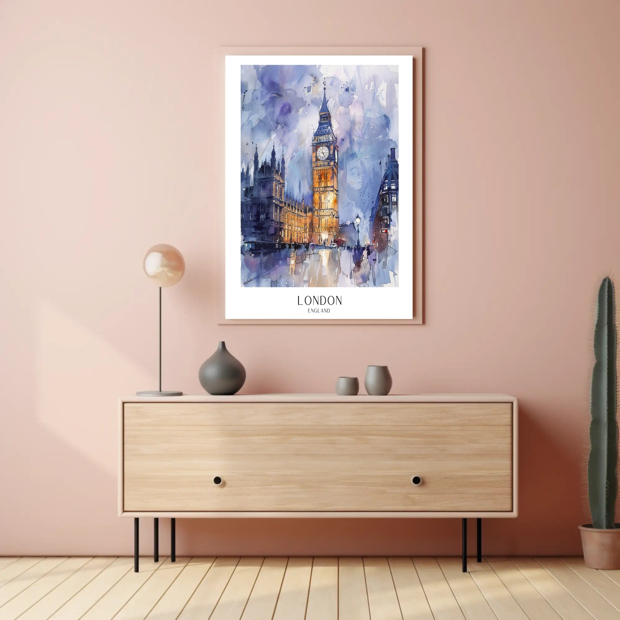 London Watercolor Cityscape: Big Ben & Parliament Travel Poster PosterGoat