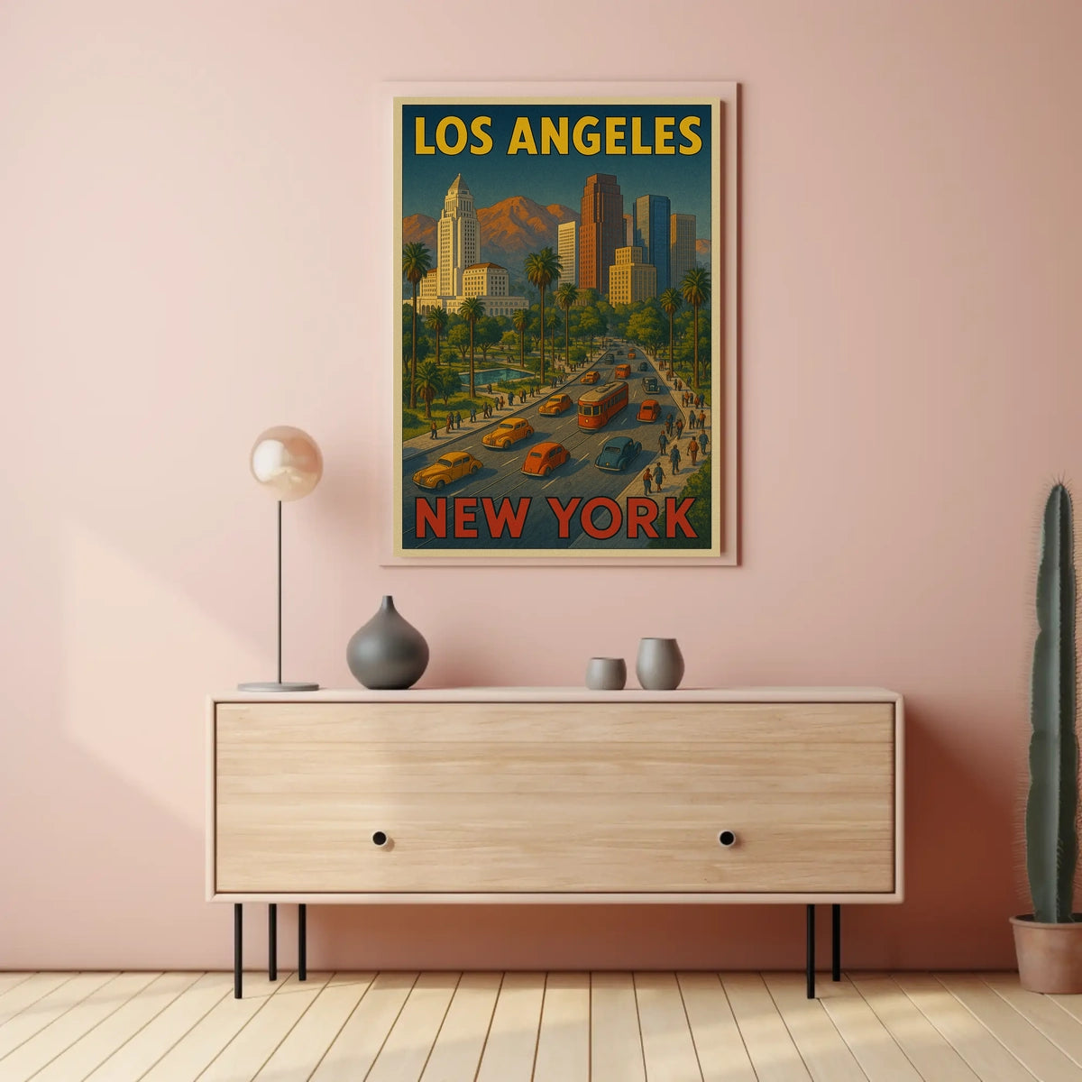Los Angeles to New York City Poster Vintage Wall Art