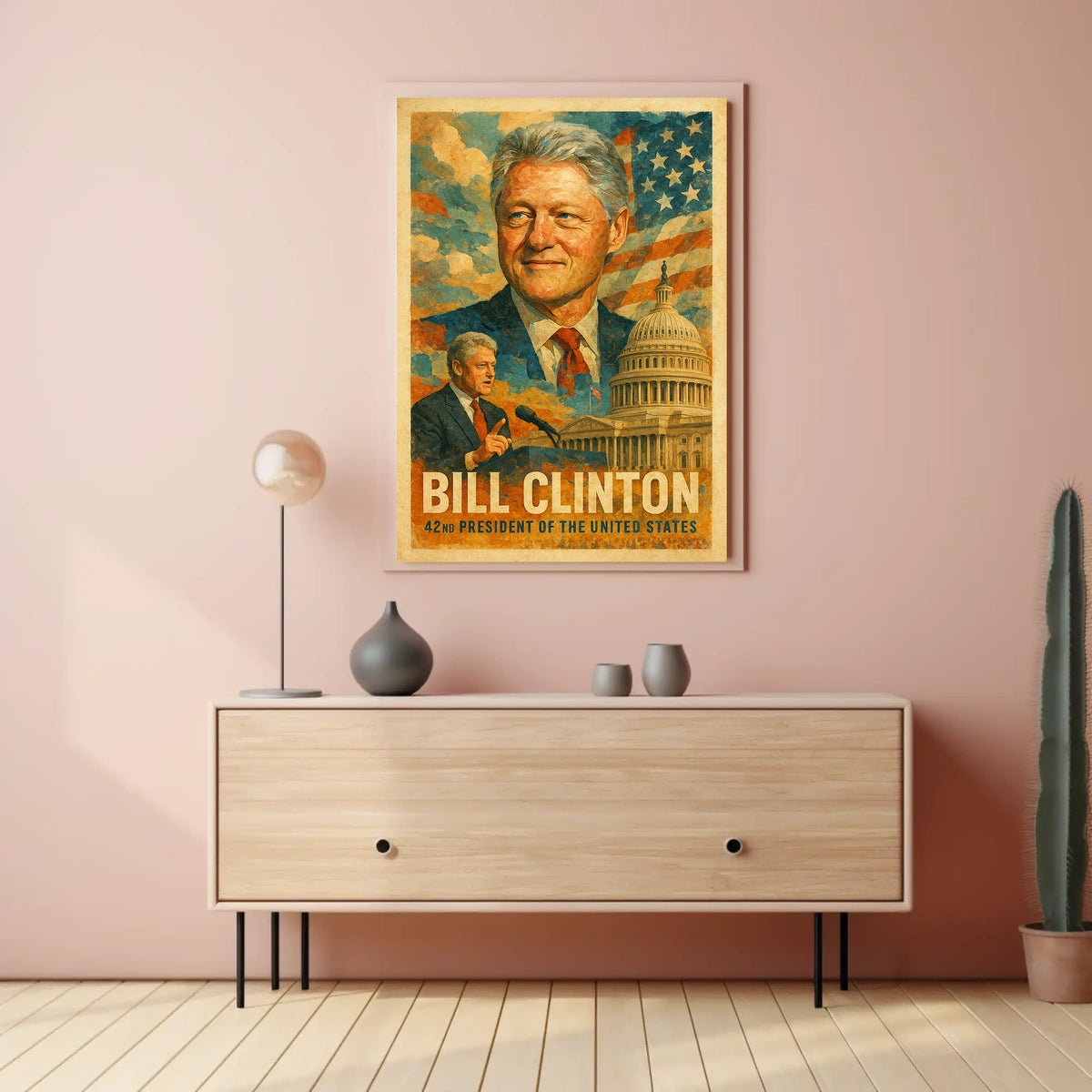 Bill Clinton 42nd President of the United States Layered Digital Collage Poster