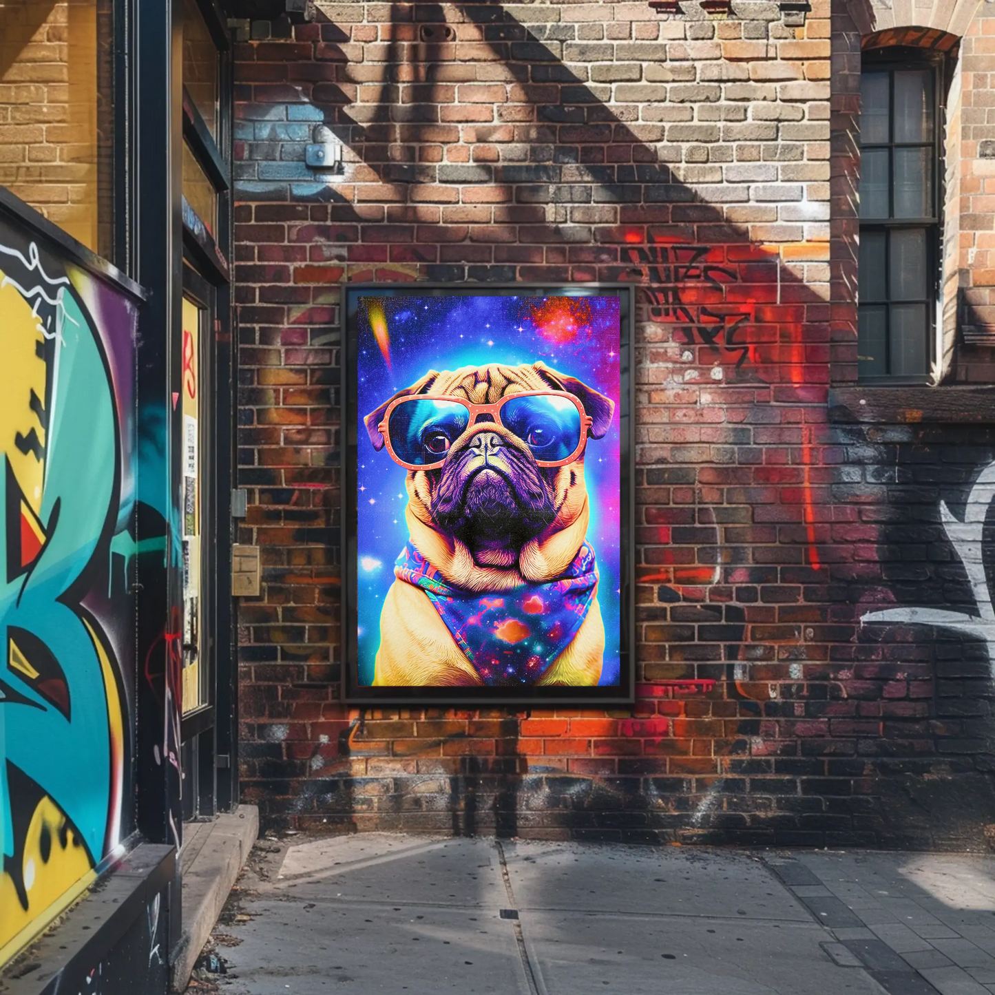 Space Pug Dog Neon Galaxy Glasses Cool Poster Art