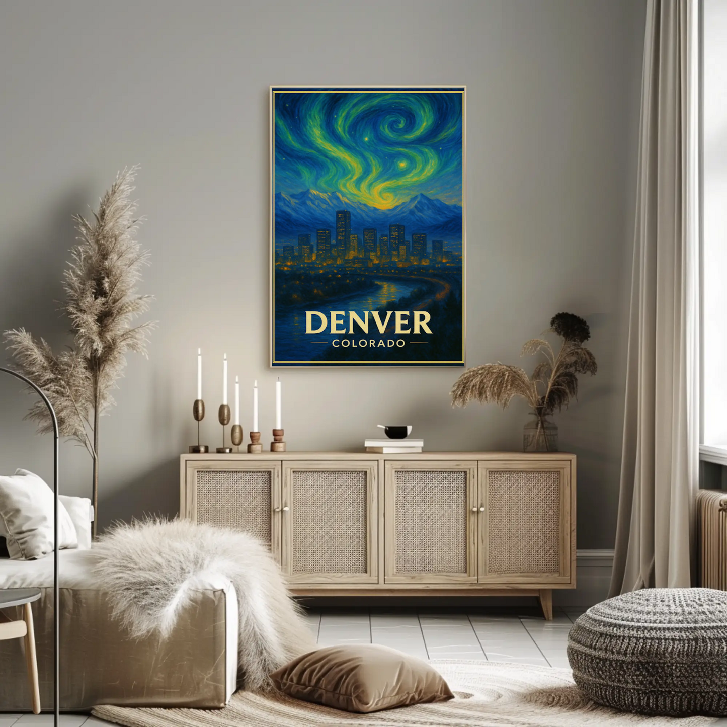 Denver Colorado Starry Night Mountainscape Travel Poster