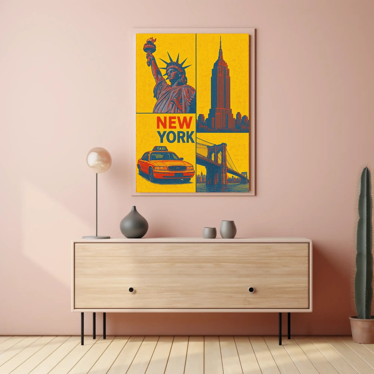 New York City Landmarks Cityscape Poster Retro Wall Art