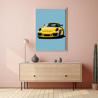 Vibrant Yellow Sports Car Illustration Poster PosterGoat