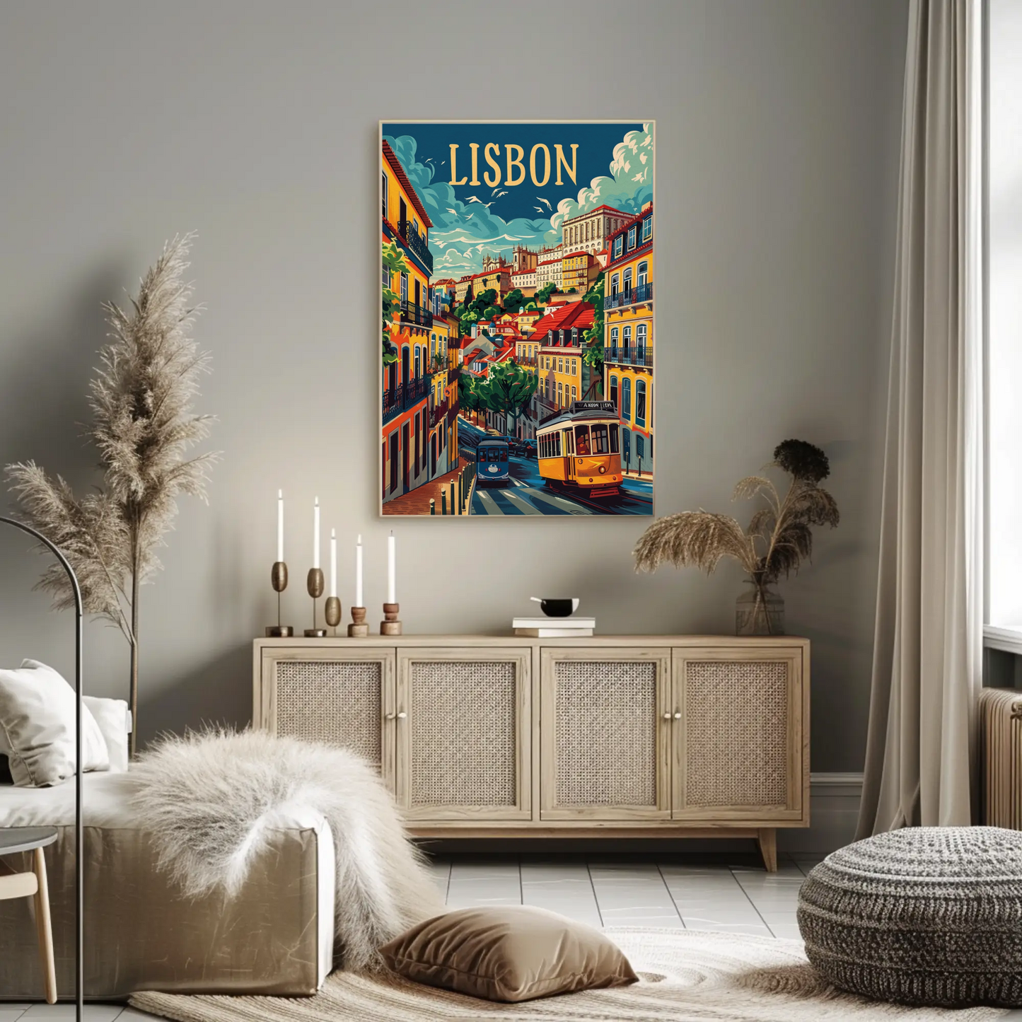 Lisbon Yellow Tram and Alfama Streets Travel Poster