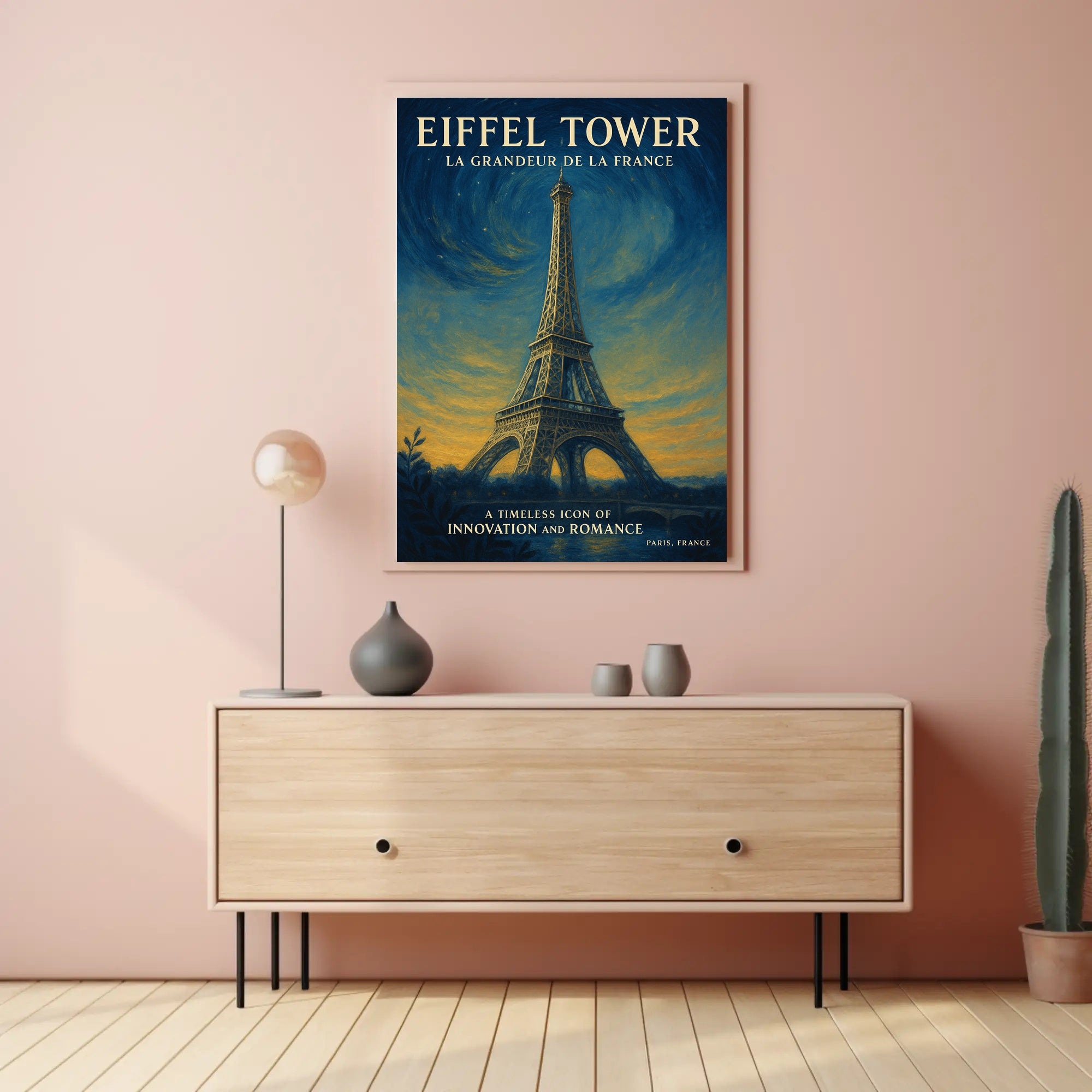 Eiffel Tower Under Starry Sky: Vintage Travel Poster