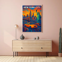 New York City Landmarks Poster Abstract Vibrant Wall Art