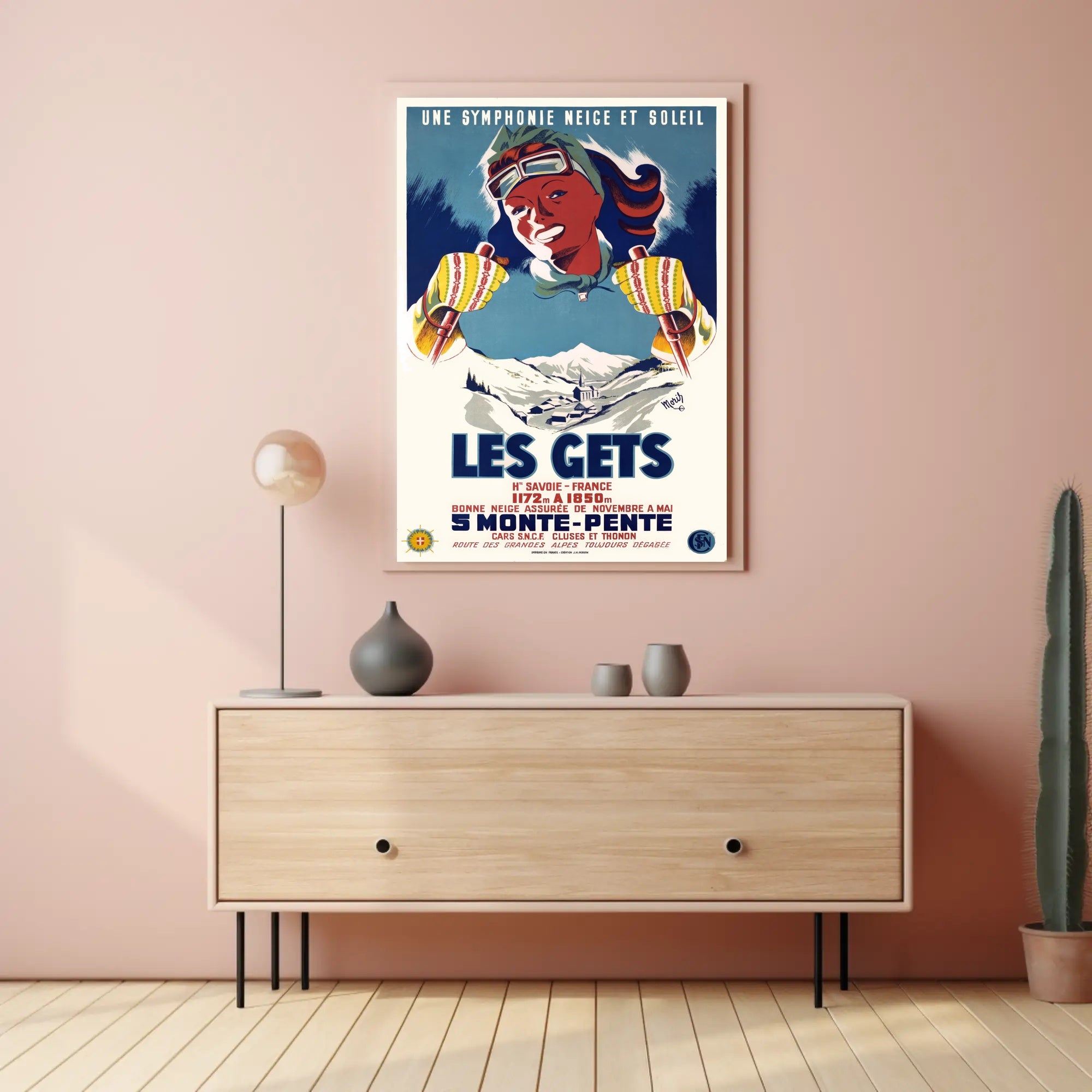 Les Gets Retro Skiing Travel Poster PosterGoat