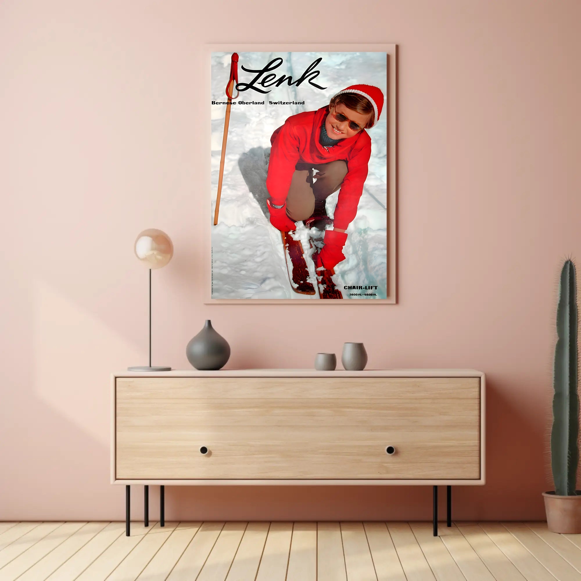 Vintage Skiing Adventure in Bernese Oberland Travel Poster PosterGoat