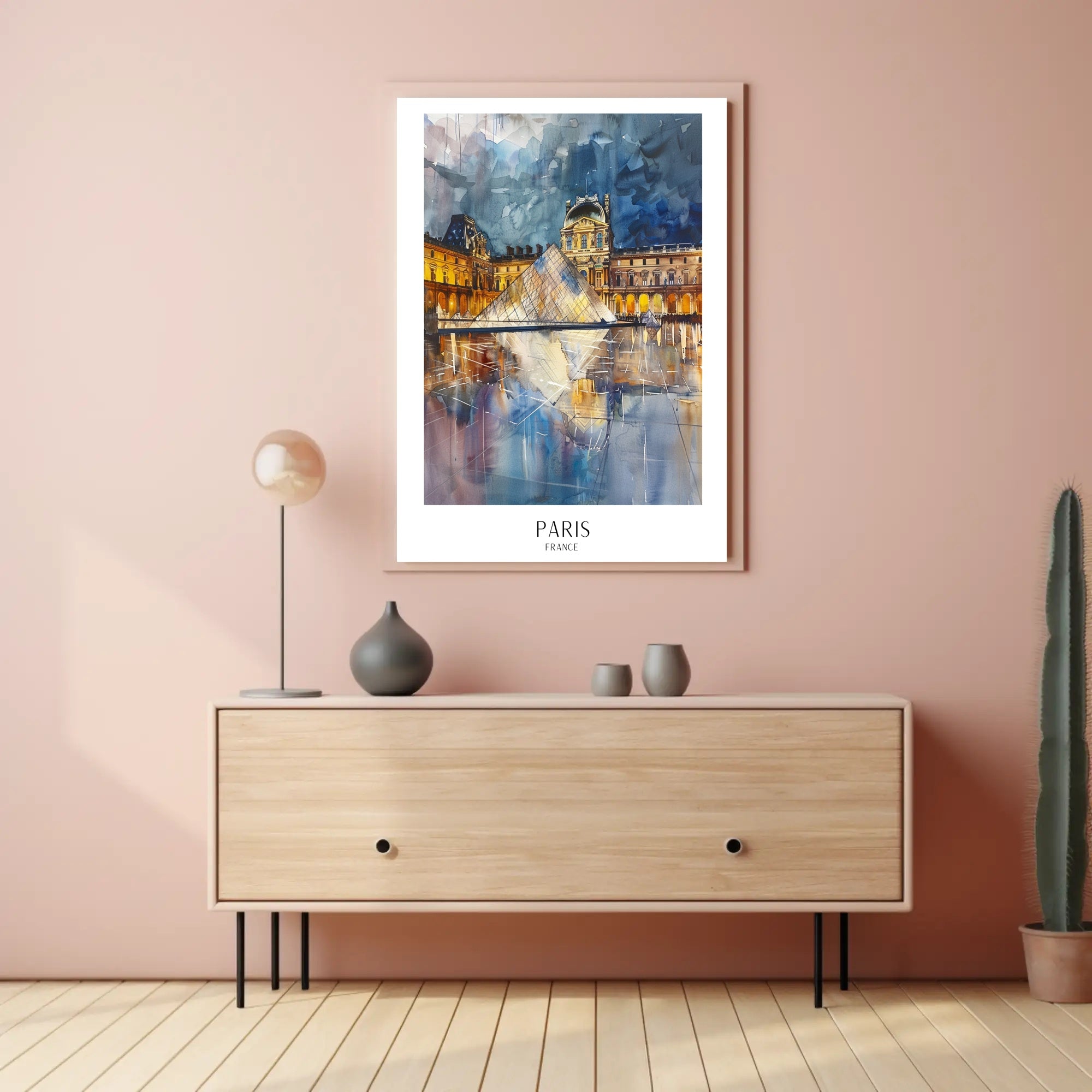 Louvre Pyramid at Night: Impressionistic Travel Poster PosterGoat