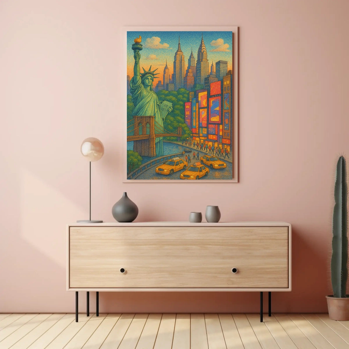 New York City Vibrant Skyline Poster Retro Wall Art