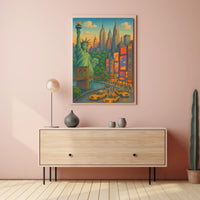 New York City Vibrant Skyline Poster Retro Wall Art