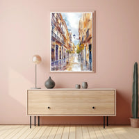 Serene Street in Watercolor Poster PosterGoat