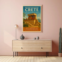 Crete Ancient Ruins Vintage Illustration Travel Poster
