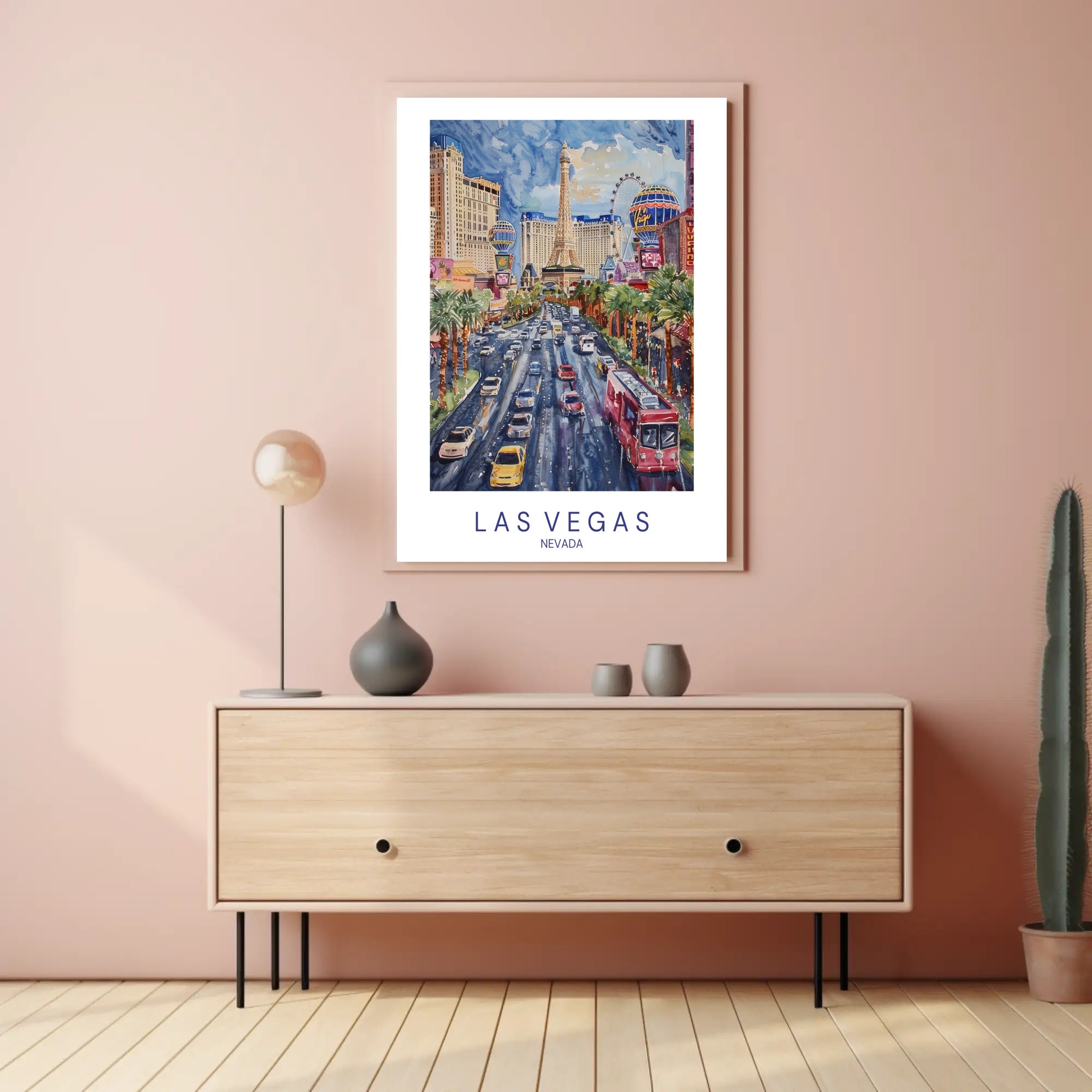Las Vegas Cityscape Vibrant Watercolor Travel Poster PosterGoat