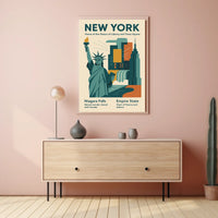 New York Icons Poster Modern Travel City Skyline Wall Art