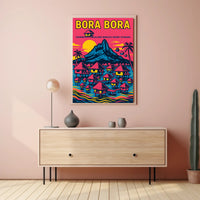 Bora Bora Vintage Travel Poster with Iconic Overwater Bungalows PosterGoat