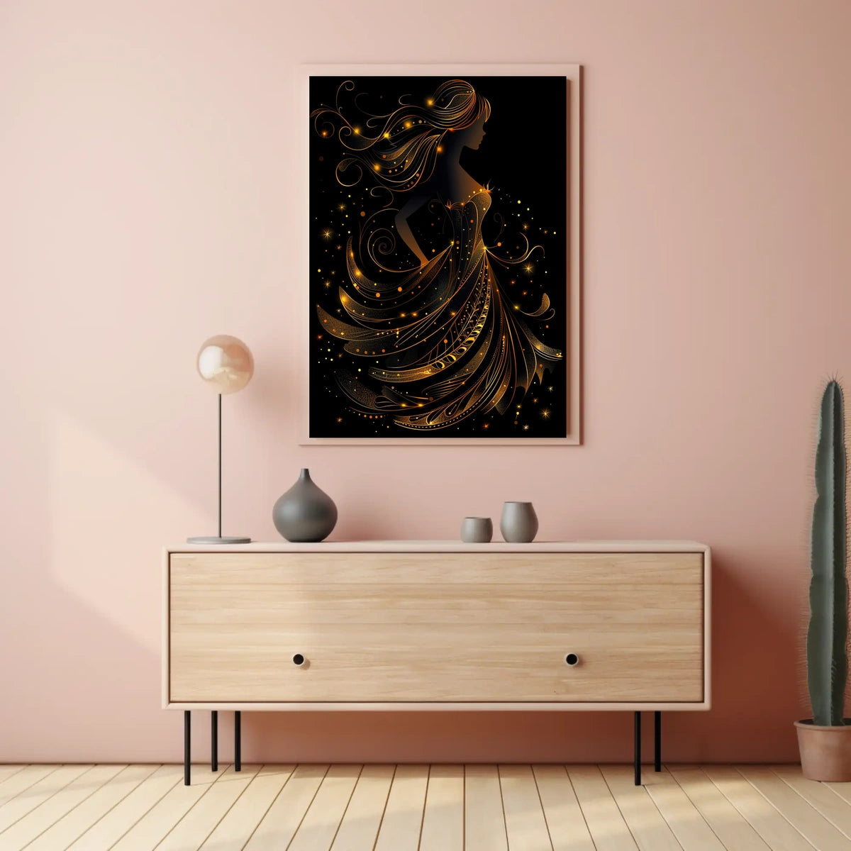 Elegant Abstract Woman in Golden Gown Poster