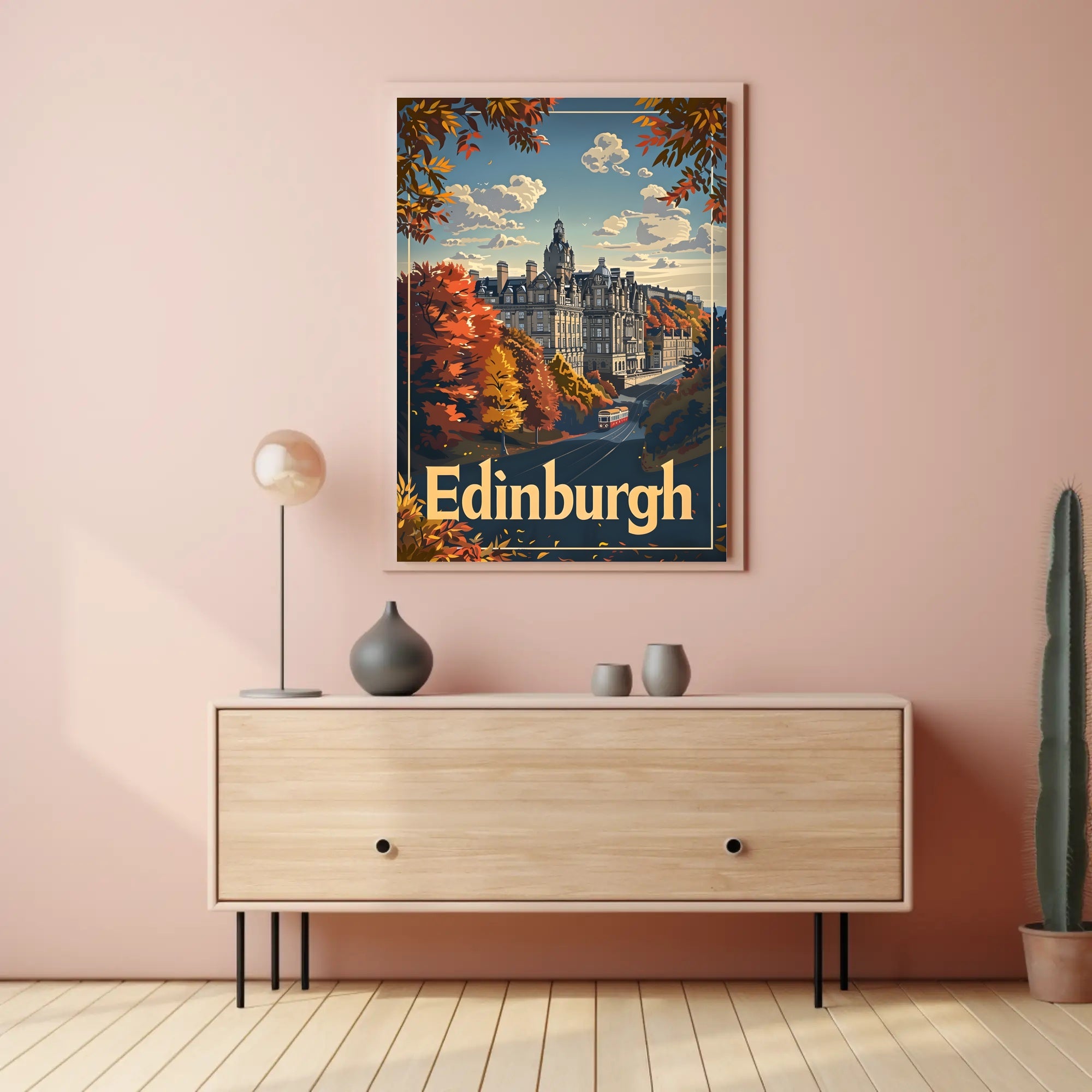 Edinburgh Autumn Cityscape: Vintage Travel Poster