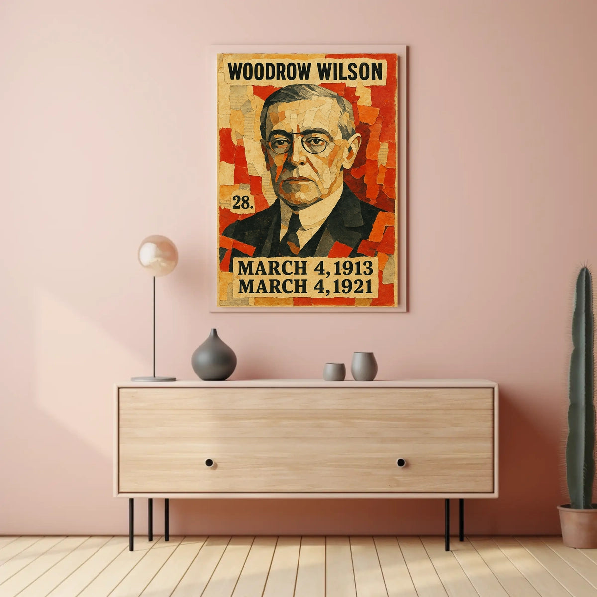 Woodrow Wilson 28th President of the United States Layered paper Collage Poster