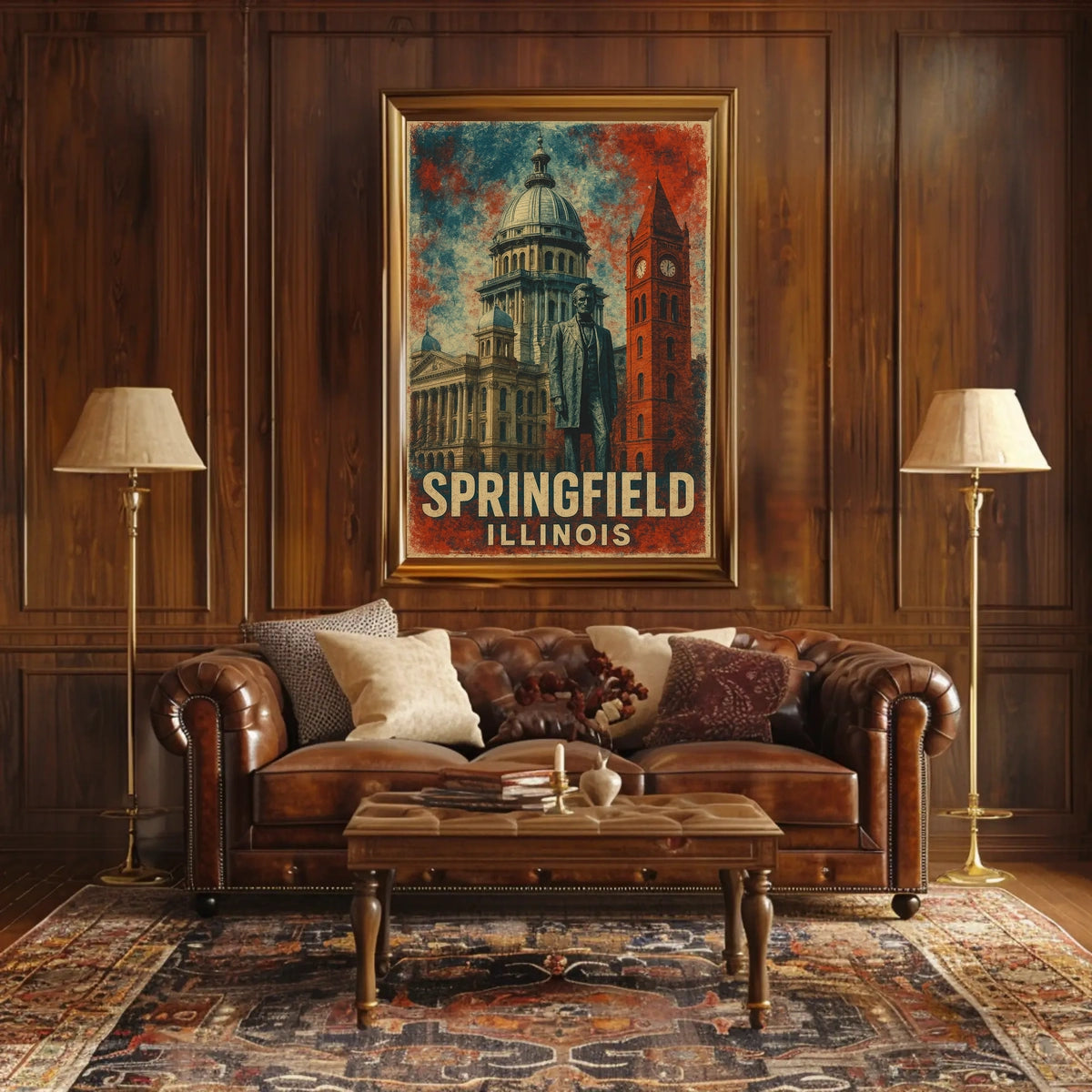 Springfield Illinois Vintage Landmarks Travel Architecture Cultural Heritage Folk Art Poster