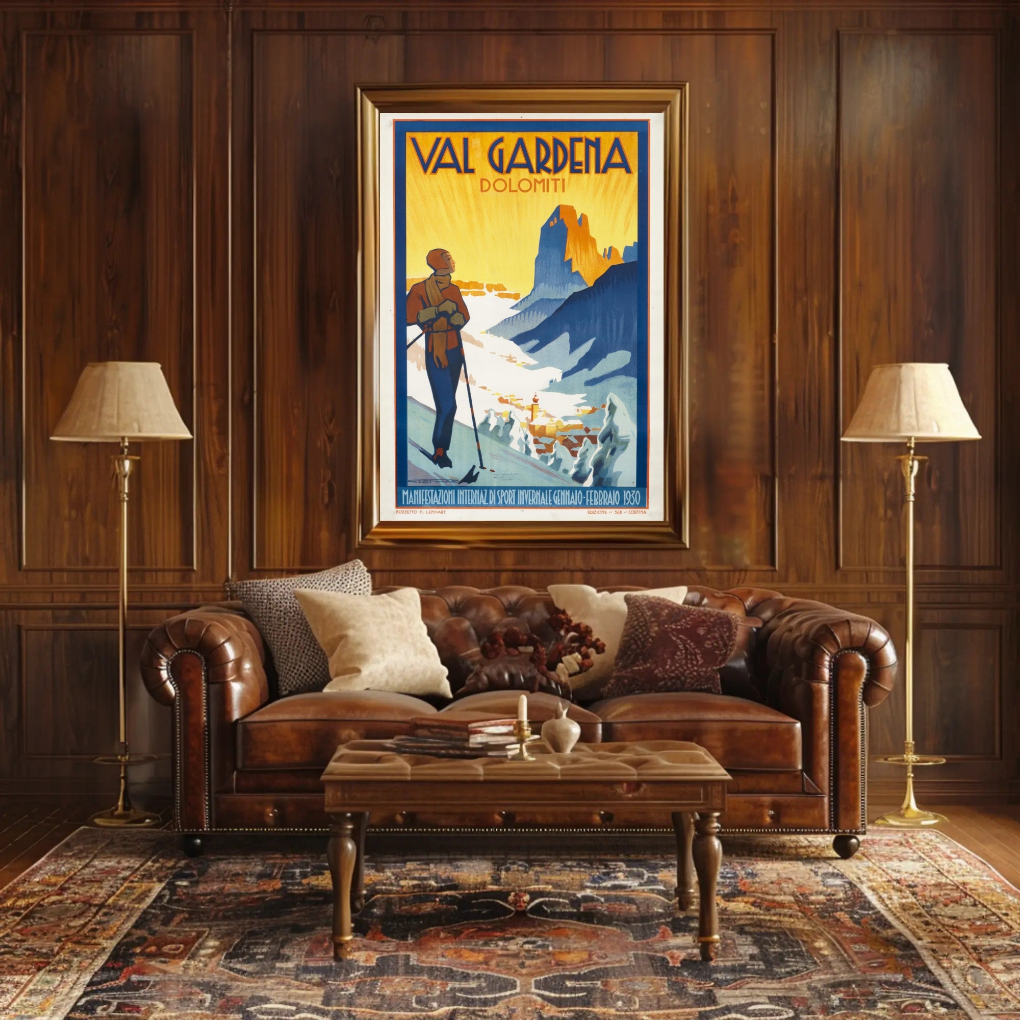 Val Gardena Skiing Adventure Vintage Travel Poster PosterGoat