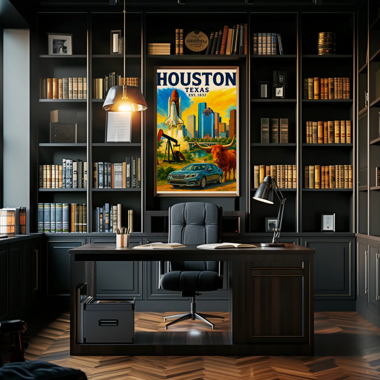 Houston Texas Longhorn Space Skyline Art Poster