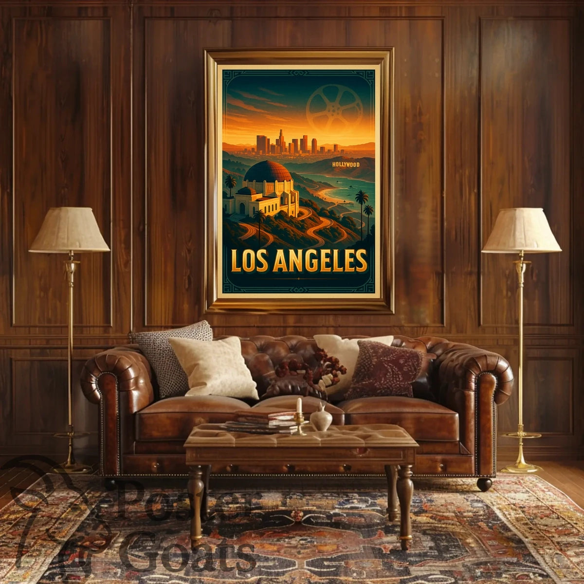 Los Angeles Landmarks Vintage Urban Cityscape Travel Poster