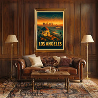 Los Angeles Landmarks Vintage Urban Cityscape Travel Poster