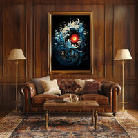 Dynamic Ocean Waves and Sun Abstract or Artistic Poster