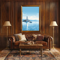 Serene Greek Coastal Church Travel Poster