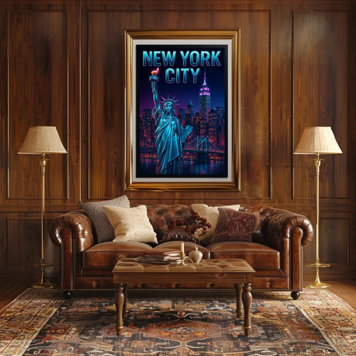 Neon NYC Skyline Night Cityscape Poster Modern Wall Art