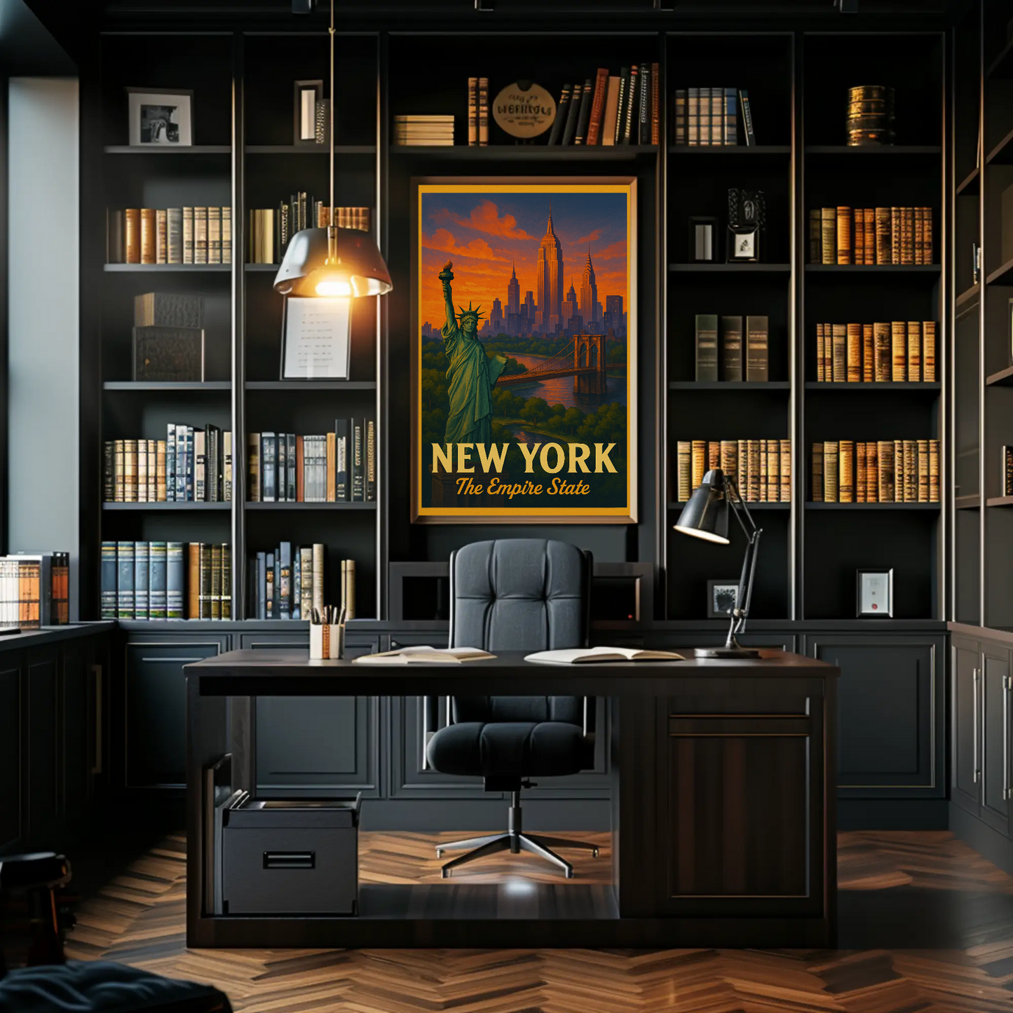 Sunset Skyline Liberty Bridge Empire State Poster