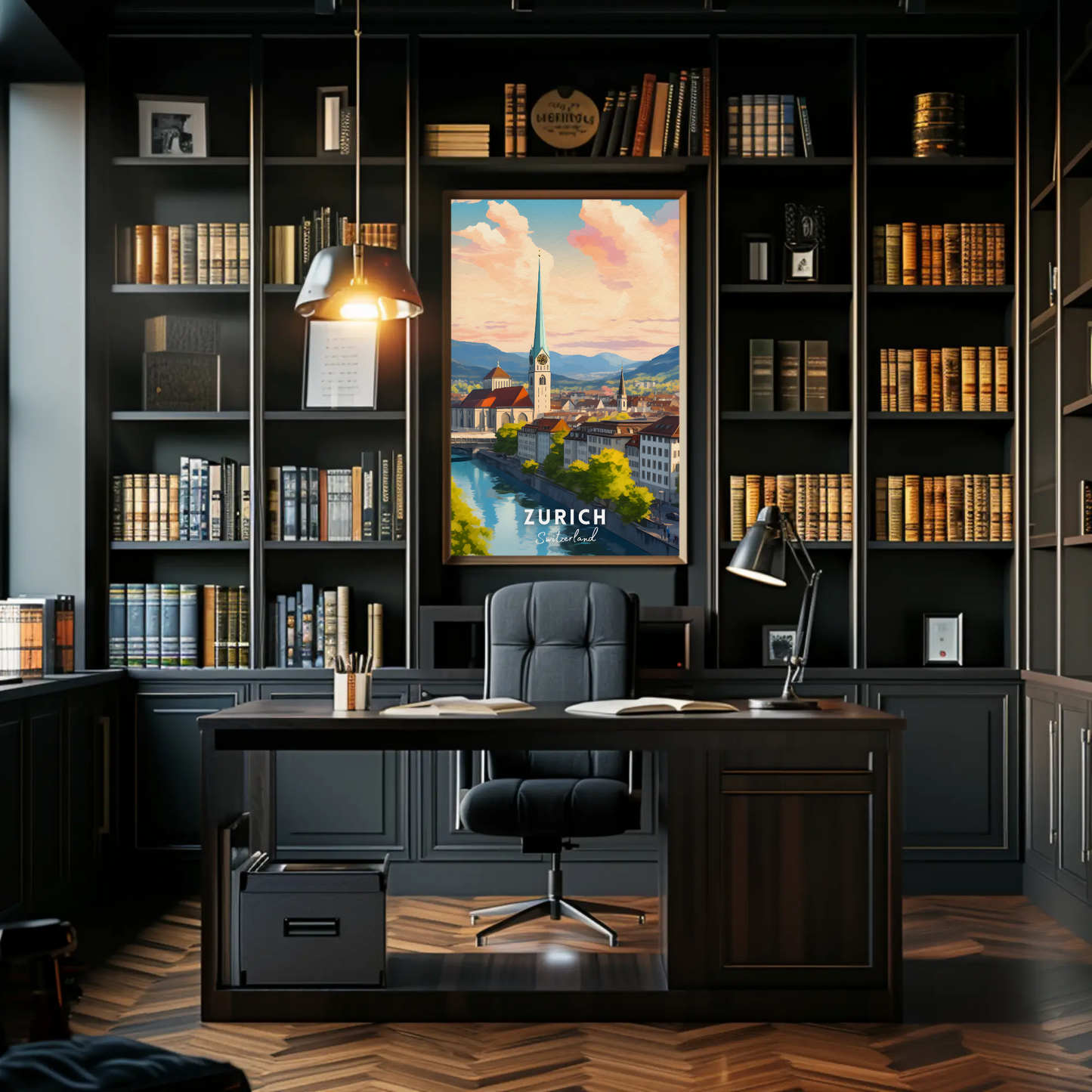 Zurich River Reflection Travel Poster