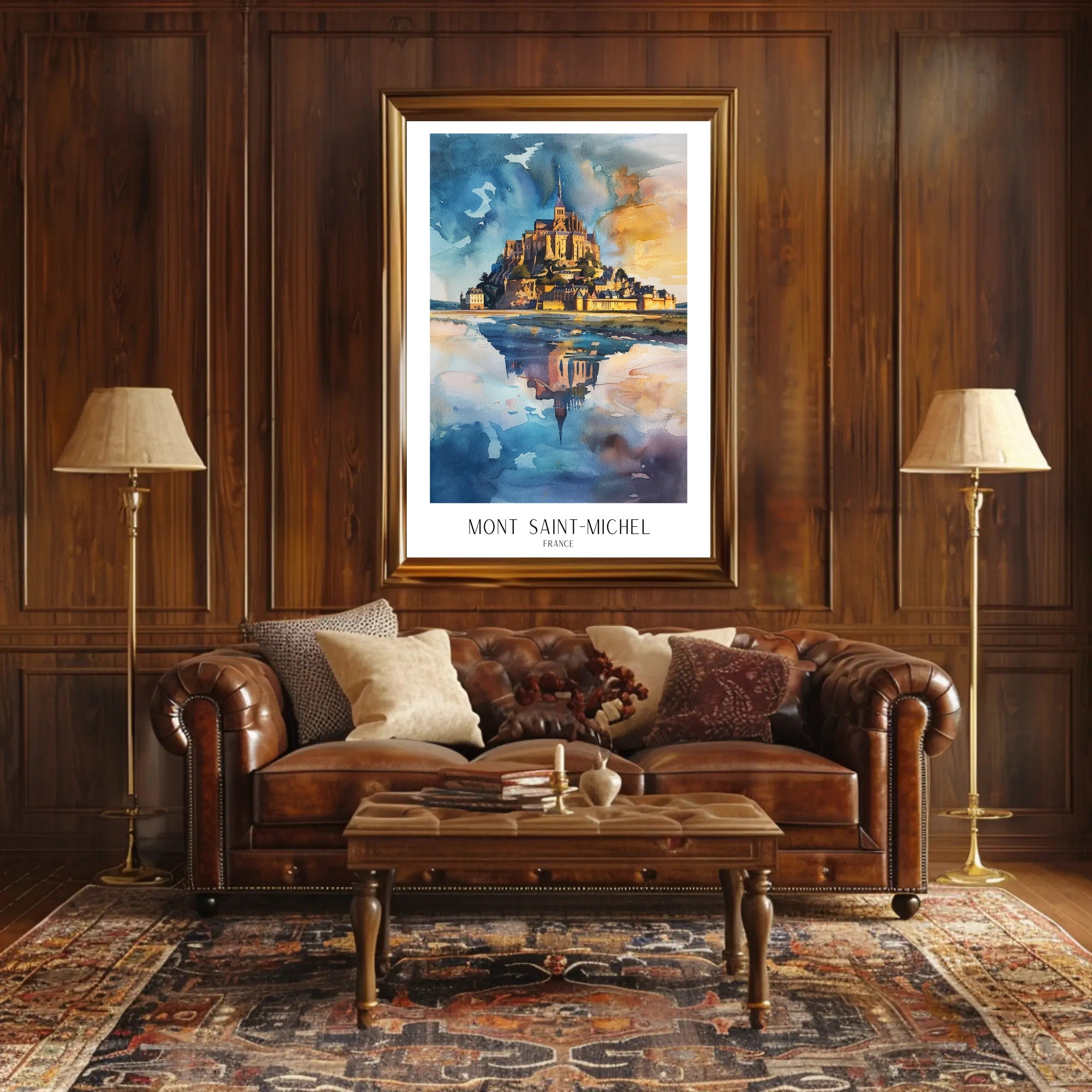 Mont Saint-Michel Painting: Vivid Watercolor Travel Poster PosterGoat