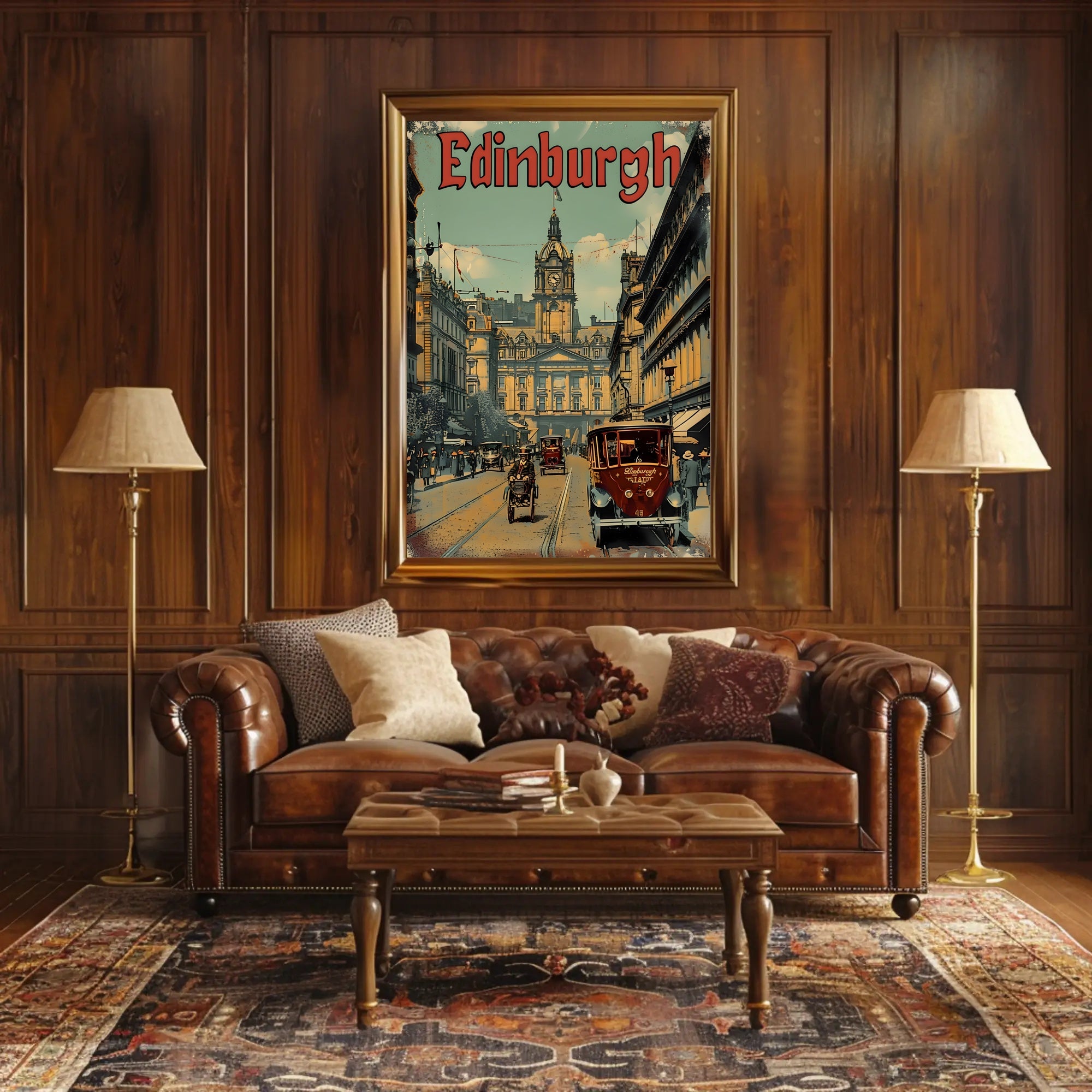 Historic Edinburgh Street Scene Vintage Urban Cityscape Poster